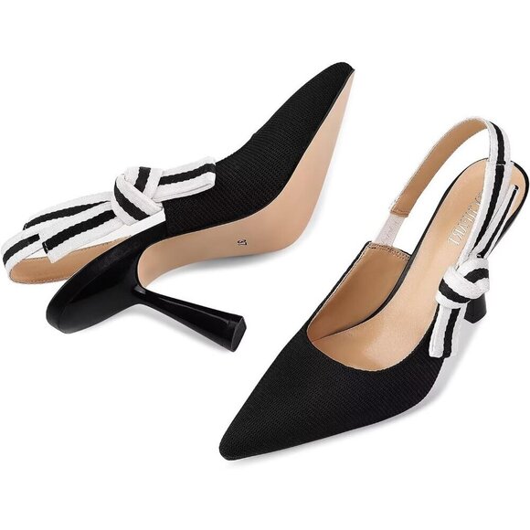 🆕Women Black Heels Pointed Toe High Heels Bowknot Knitted Dress Pumps Shoes - Picture 7 of 7